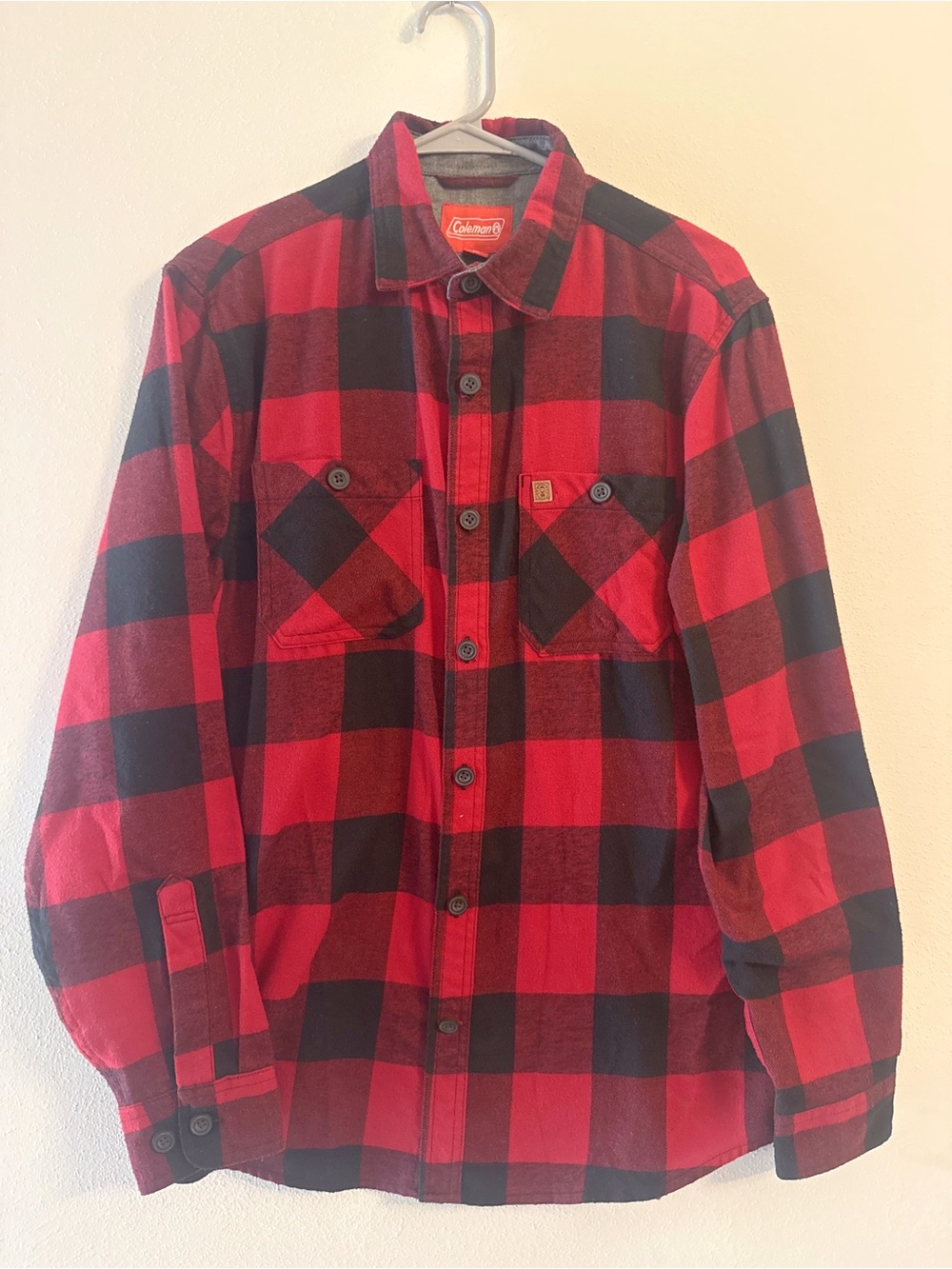 Coleman Red Black Buffalo Plaid Flannel Button Down Shirt Pockets Mens M - Picture 2 of 8